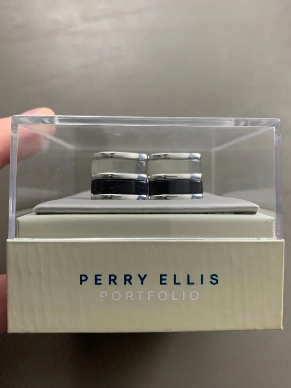 Perry Ellis Portfolio Men's Whale Back Black Gray Stripe Cufflinks